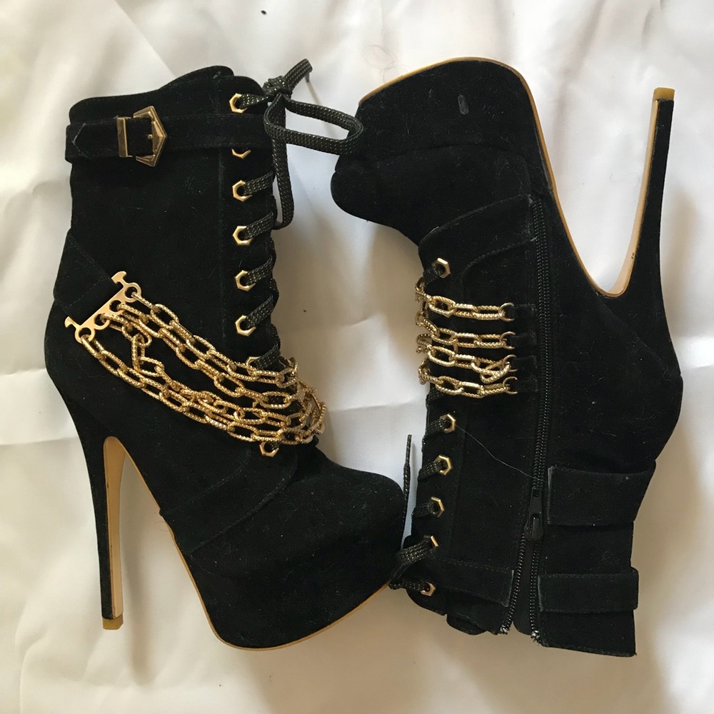 Brand New Velvet Gold Chain Stiletto Boots